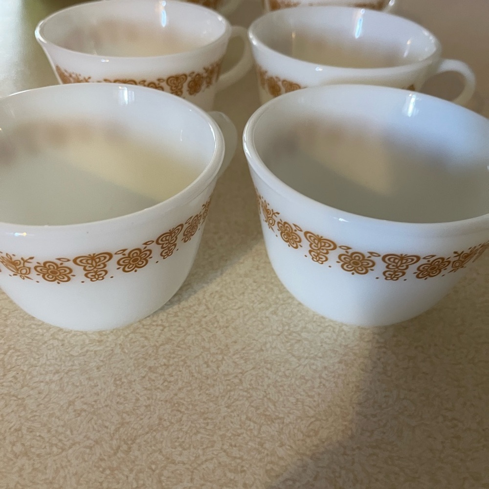 Vintage Corelle Elegant White and Gold Ceramic Mugs with Butterfly Design